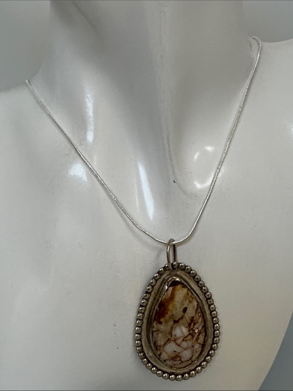 925 Sterling Silver Teardrop Wild Horse Turquoise Pendant Necklace